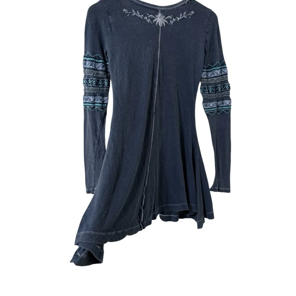 FREE PEOPLE Finley Henley Floral Embroidered Long Sleeve Mini Dress